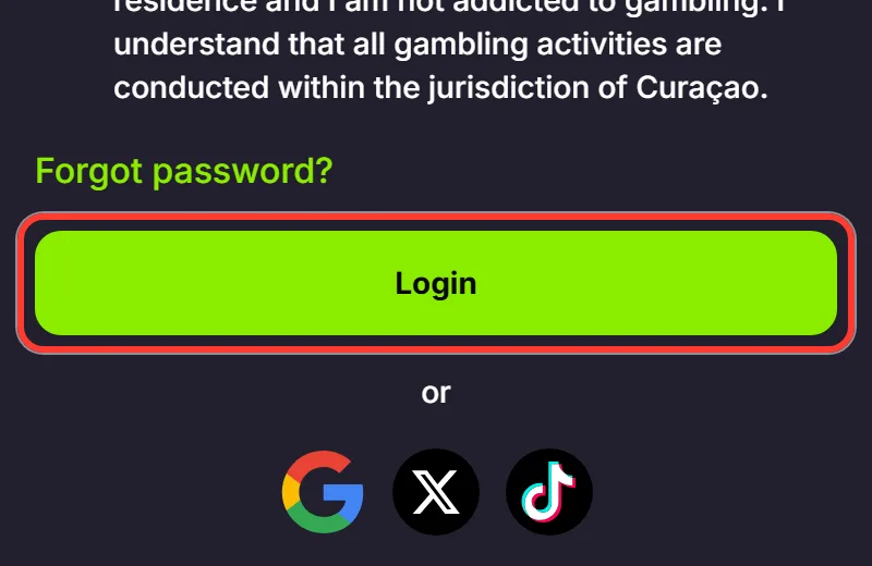 Verde casino login: knappen, der sender login-formularen