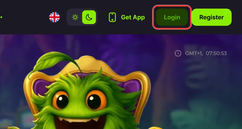 Knappen Login øverst til højre på Verde Casino