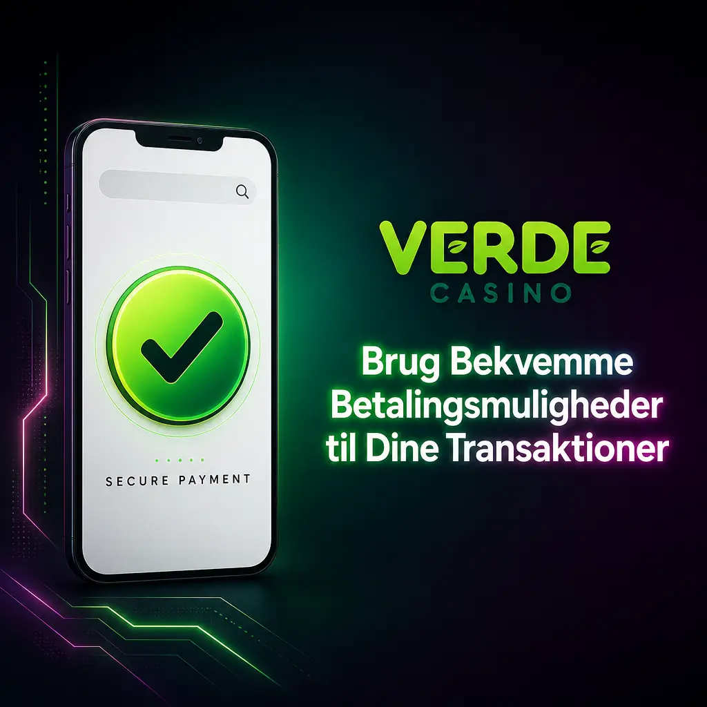 Verde Casino betalingsmetoder som MobilePay, Trustly og Visa med SSL-kryptering til sikre ind- og udbetalinger.